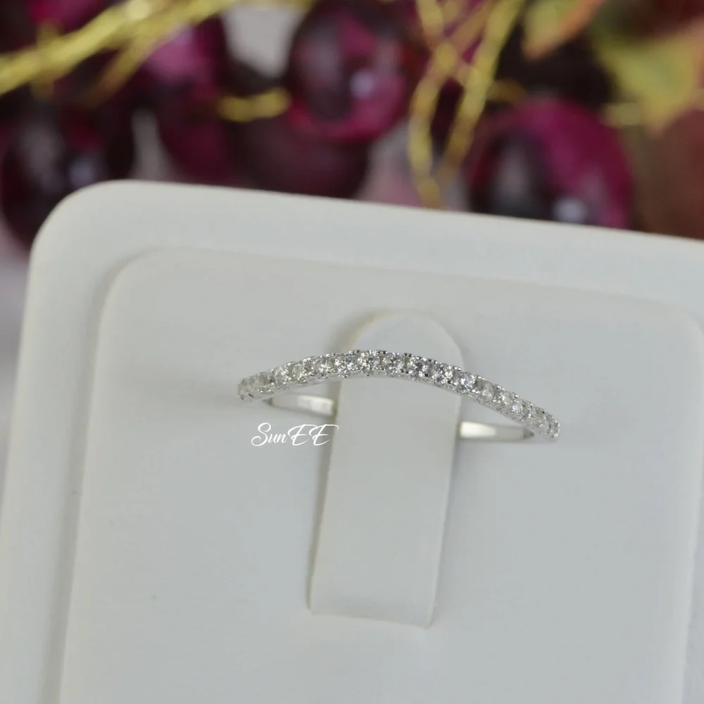 NEW WOMENS REAL 925 CURVE WEDDING BAND RING